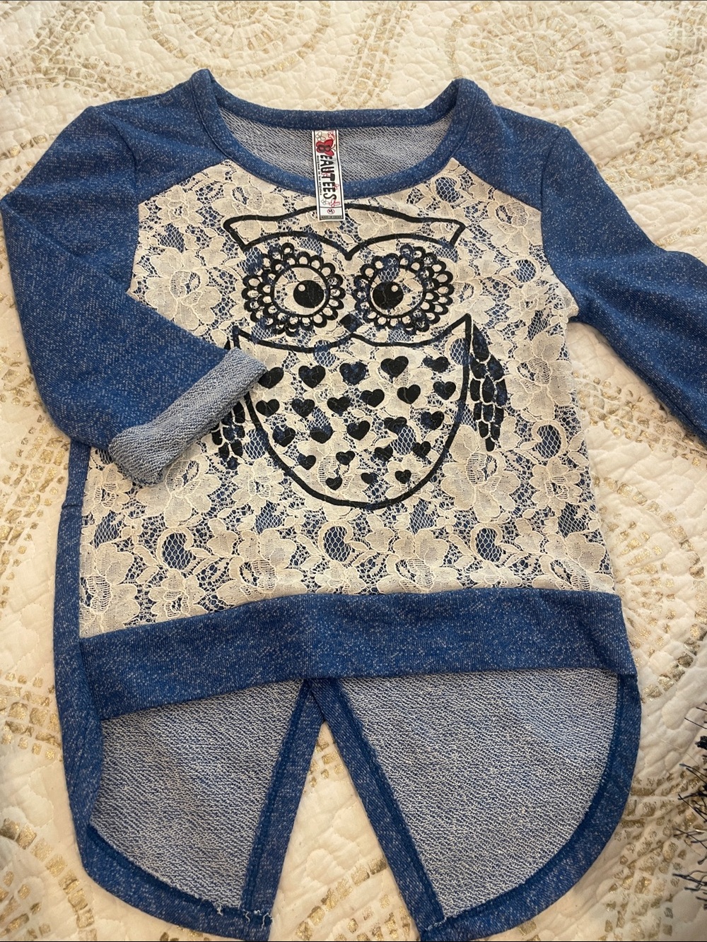 Blue Lace Owl High-Low Girls Top